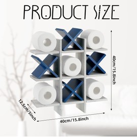 Weysat Tic Tac Toe Toilet Paper Holder Stand Toilet Paper Storage Bathroom Decor Rustic Wooden Hanging Storage Freestanding Wall Mounted Shelves Decor for Toilet Tissue Farmhouse(Retro White, Blue)