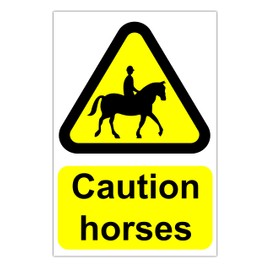 Caution Horses’ Sticker Decals, 2-Pack, 300mm x 200mm, Printed and Laminated Wall Safety Warning Sign for Vehicles, Trailers, and Stables, Durable and Weather-Resistant, Ideal for Outdoor Use