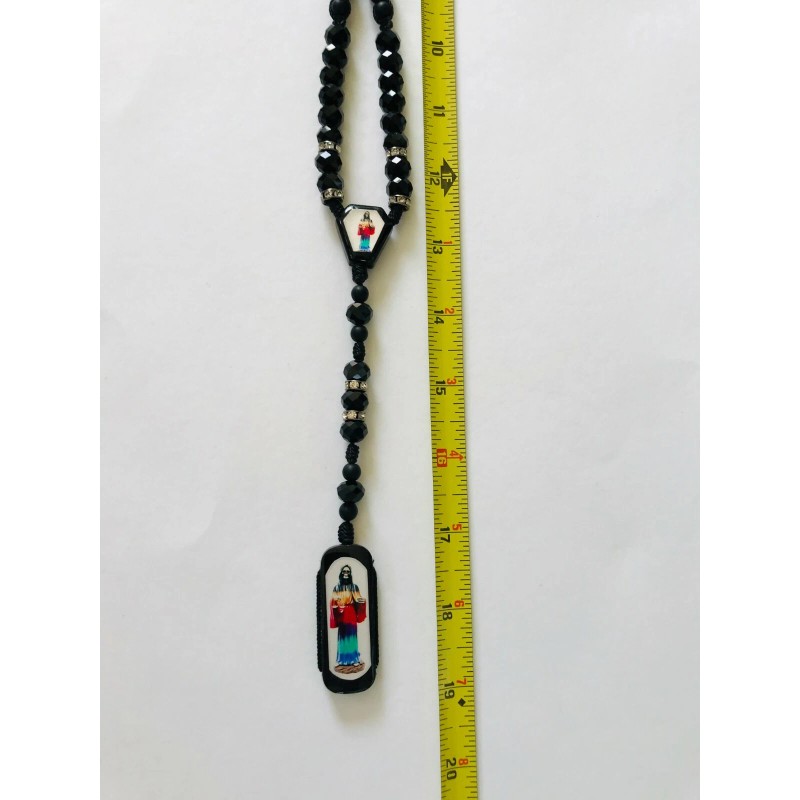 Rosario Santa Muerte 7 potencias Cristal Negro Rosary Holy Death