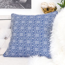 Homey COZY Jacquard Plaid Throw Pillow Cover,Navy Blue Textile Silver Geometric Pattern Decorative Square Couch Cushion Pillow Sham Case 20 x 20 Inch, Cover Only