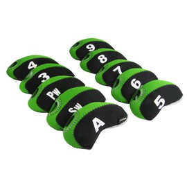 Andux Print Number Golf Iron Club Head Covers with Transparent Window 10pcs/Set Black/lime green