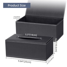 ArcaGuru Tissue Box Cover, Leather Tissue Box Holder, Stylish Tissue Box Holder with Magnetic Bottom, Rectangle Tissue Box for Vanity, Toilet Tank, Counter, Night Stand, Desk, Office, Car, Black