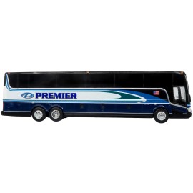 DCD Van Hool TX-45 Diecast Toy Blue Black Motorcoach Bus with Graphics Premier Transportation in the Bus Motorcoach Collection