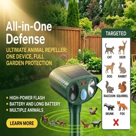 Sonic Fortress Pro Deer Repellent Devices,Sonic Deer Repeller Cat Deterrent Solar Squirrel Rabbit Racoon Repellent Outdoor Ultrasonic Animal Repeller Waterproof with Motion Sensor for Yard Garden
