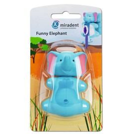 miradent Funny Animals hygienischer Zahnbürstenhalter Elefant 1 St. | patentierter Schnappverschluss | mit Belüftung | passend für handelsübliche Zahnbürsten | mit Saugnäpfen | für Kinder ab 3 Jahren