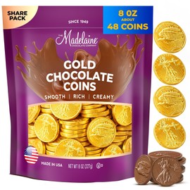 Madelaine Gold Chocolate Coins Easter Candy - About 48 Individually Wrapped Chocolate Gold Coins Easter Basket Stuffers and Decorations - Chocolate Candy Party Favors - 8 oz