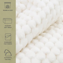 Aston & Arden Luxury Faux Fur Blanket Set of 3 - Ultra Soft, Plush & Fluffy Rabbit Tail Throw in Giftable Box, Real Furry Texture, Decorative for Sofa, Couch, and Bed, 50x70, Cottontail Ivory