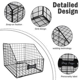 Large Dog Toy Basket,Pet Storage Box Toys Bin Metal Organizer Container Dogs Wire Rack Baskets Food Bins for Living Room Boxes Outdoor Plastic Supplies Organizers Puppy Cat Black Cabinet Chest.