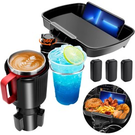 Aucurwen Cup Holder Tray for Car, 360° Rotating Car Tray, Car Food Table Tray for Eating with Solid Base & Phone Slot, Car Cup Holder Expander for Road Trip Essentials for Adults, ATCT-8