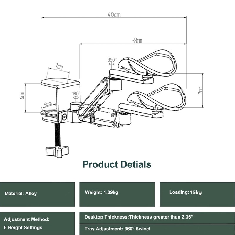 Adjustable Arm Rest for Desk Ergonomic Extendable Armrest Pad Rotating