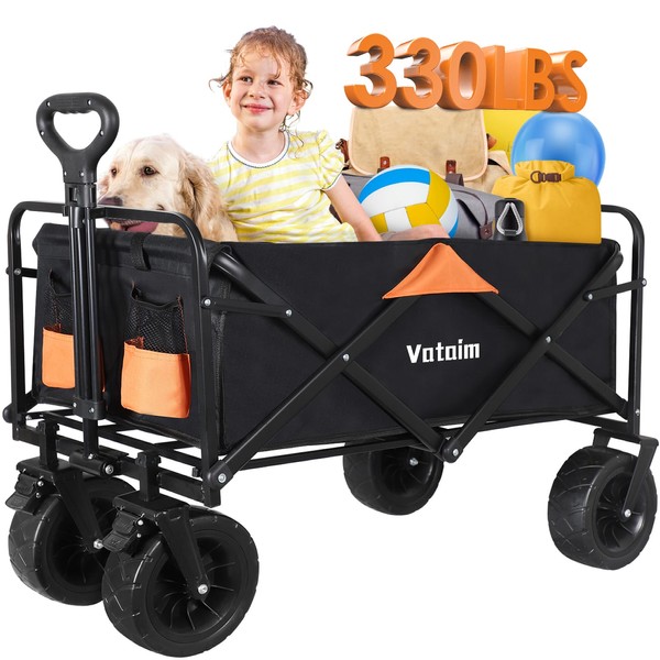 Foldable Wagon Cart with Steel Frame & Big All-Terrain Wheels,