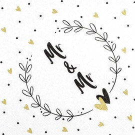 20 Napkins Mr & Mr in Wreath | Man & Man | Wedding | Marriage | Love | Black and White | Table Decoration | Decoupage | Decoupage | Decoupage | Decoupage | 33 x 33 cm