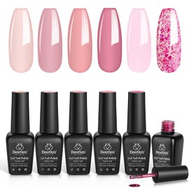 Beetles Gel Nail Polish Kit 6 Colors Pink Confetti Collection Classic Nude Pink Glitter Pastel Gel Nail Polish Set Soak Off Uv Led Gel Polish Nail Art Varnish Manicure Kit