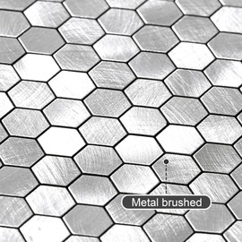 BeNice Peel and Stick Backsplash Kitchen Mosaic Tiles Penny Hexagon Small Metal Stickers(5PCS,Silver)