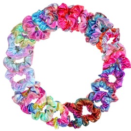 QFGasre 24Pcs Scrunchies for Women Shiny Metallic Elastic Hair Bands Scrunchy Rainbow Hair Scrunchies Colorful Hairs Ties for Women Gymnastics Birthday Party Favors