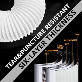 TEAIERXY 4 Inch 16ft Dryer Vent Hose,Flexible Insulated Air Ducting,Vent Hose PVC Aluminum Foil with 2 Clamps for HVAC Ventilation(White)