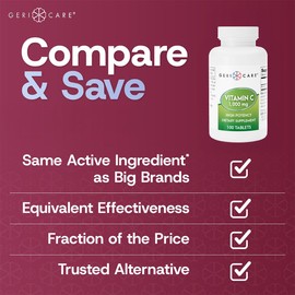 GeriCare Vitamin C 1000 mg – High Potency 100 Tablets – Supports Immune Function, Enhances Skin Care with Collagen Production, Aids in Iron Absorption, and Vascular System Health