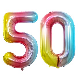 GOER Number 50 Balloons for 50th Birthday Party Decorations,42 Inch Jumbo Foil Helium Balloons for 50th Anniversary (Rainbow)