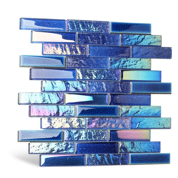 Blujellyfish Blue Glass Porcelain Tile Box of 5 Square Feet Iridescent Starry Sky Backsplash Tile for Swimming Pool Kitchen Bathroom TSTNB18 (5 Square Feet)