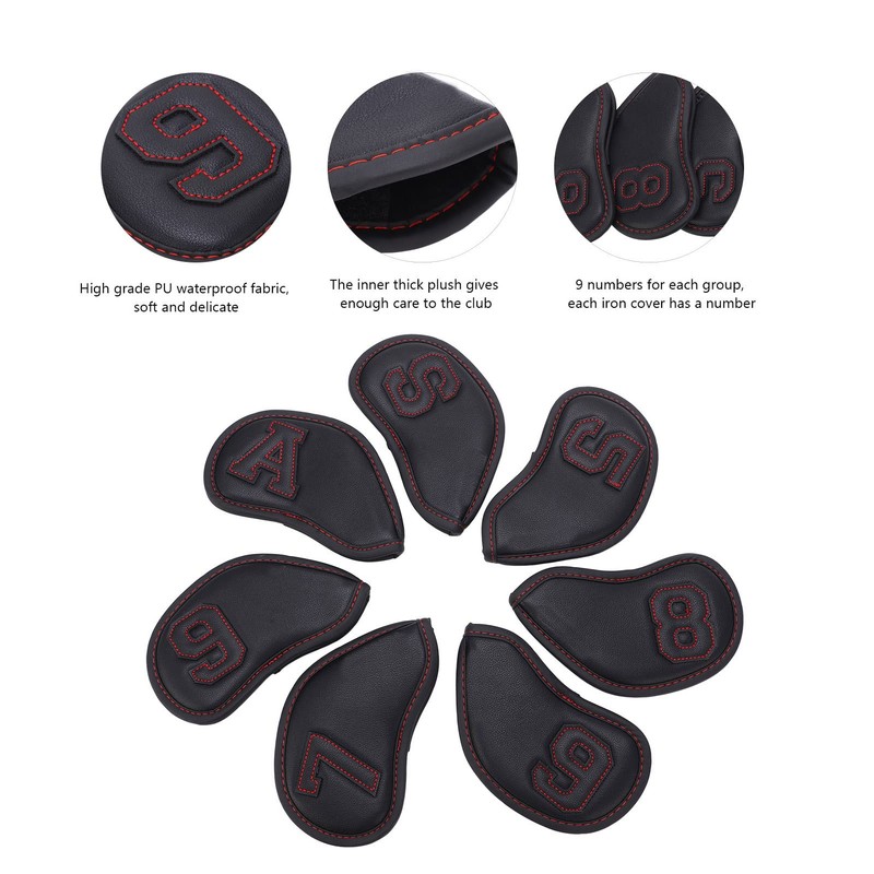 Golf IronCovers, 9Pcs PU and Plush Golf Club IronCovers Waterproof