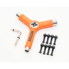 INSTSK8 1 Inch + Screw Set with Axle Nut Threaded Skateboard Skateboard Tool Y-Shape Tool Wrench (Orange)