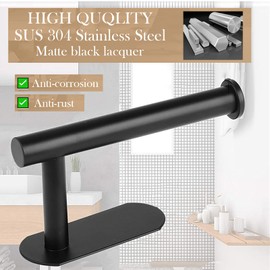 JOPOFI Toilet Paper Holder - Self Adhesive Toilet Paper Holder Wall Mount for Bathroom, SUS 304 Stainless Steel Command Strip Toilet Paper Roll Holder Stick On Wall, No Drilling - Matte Black