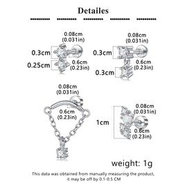 MODRSA Silver Cartilage Earring for Women Hypoallergenic Flat Back Earrings Threadless Helix Earring Tragus Conch Studs 6mm Cartilage Jewelry Flatback Surgical Steel Second Hole Earrings for Women