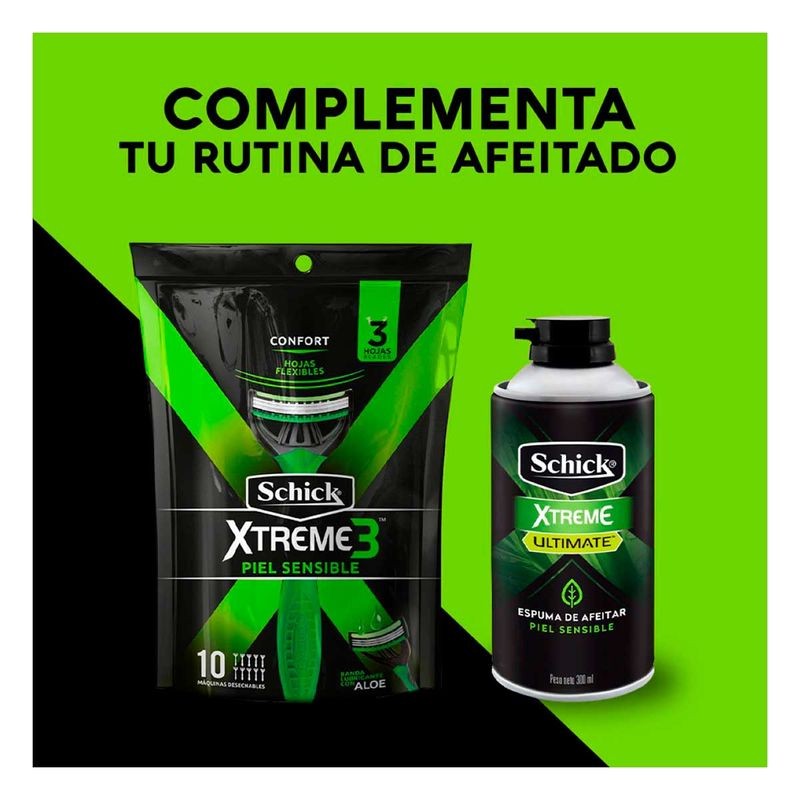 Rastrillo Desechable Schick hombre Xtreme 3 piel sensible 10 Rastrillos