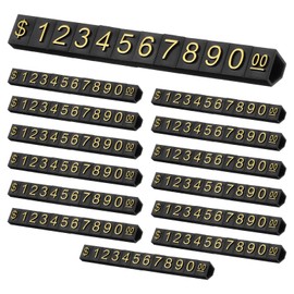 sourcing map 14 Set Price Display Cube, Adjustable Price Tag Stand Removable Mini Tag Number Letter Price Dollar Block Kit for Jewelry Retail Shop Price Signs (Black/Gold, 3.1" Length)