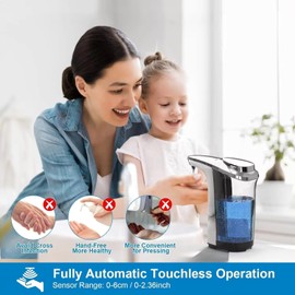 Automatic Soap Dispenser, Touchless Dish Soap Dispenser 17oz/500ml with USB Rechargeable Battery Infrared Sensor, 5 Adjustable Soap Levels, Liquid Hand Soap Dispenser (Silver, 17oz/500ml)