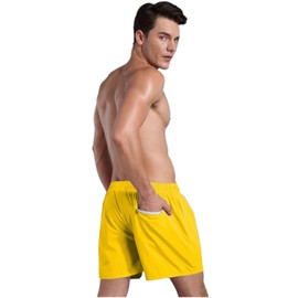 QRANSS Yellow Swimming Short Mens Swim Trunks Soft Washed Drawstring Beach Board Shorts with Zipper Pockets mesh Lining