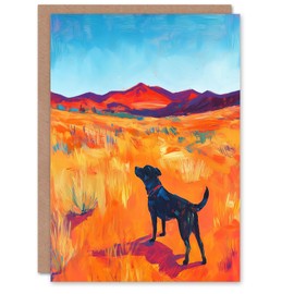 Artery8 Greeting Card Black Labrador in Countryside Landscape Dog Lover Blank For Him Or Her Art Birthday Card