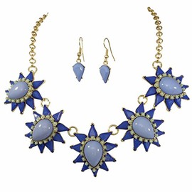 Gypsy Jewels Teardrop Cluster Burst Dot Multi Color Bubble Gold Tone Boutique Statement Necklace Earrings Set (BLUE WITH MINT GREEN)