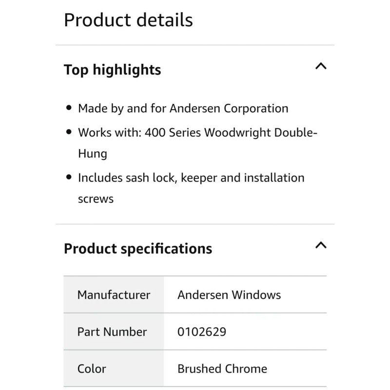 ANDERSEN: Double Hung Windows Sash Lock Set (1 ea)- Brushed