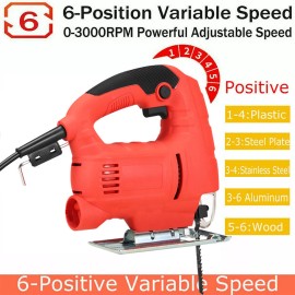 710W Jig Saw 3000RPM Corded Electric Jigsaw 6 Variable Speeds Jigsaw Tool Kit US