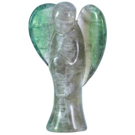 Nupuyai 7,3 cm Fluorin, Natur, Engelsstatue aus Stein, für Bürodekoration, Schutzengel, Figur Glücksbringer aus Kristall, für Reiki und viel Glück