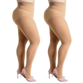 MANZI Women's Tights 2 or 4 Pairs Plus Sizes XL-4XL (44-62), 2 pairs tan (70 denier)