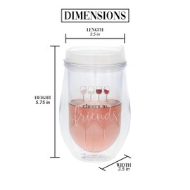 Pavilion Gift Company- Cheers to Friends - 10 oz Tumbler Wine Glass Wine Lover Enthusiast Best Friend Bestie Gift Bachelorette Party Vineyard