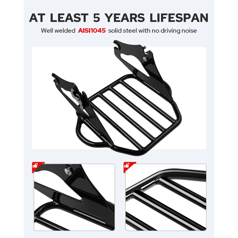 Benlari Gloss Black Detachable Luggage Rack 2-Up Mounting Rack Compatible