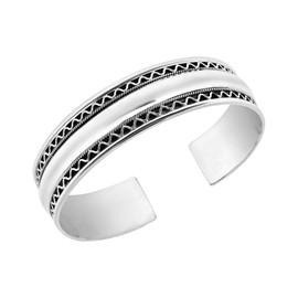 AeraVida Awesome Balinese Wave Trim .925 Sterling Silver Bracelet Cuff