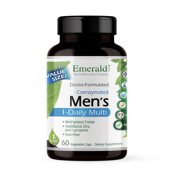Emerald Labs Men's 1 Daily Multi - Complete Multivitamin with CoEnzymes, Zinc, and Lycopene for Prostate, Bone Strength, and Vision Support - 60 Vegetable Capsules