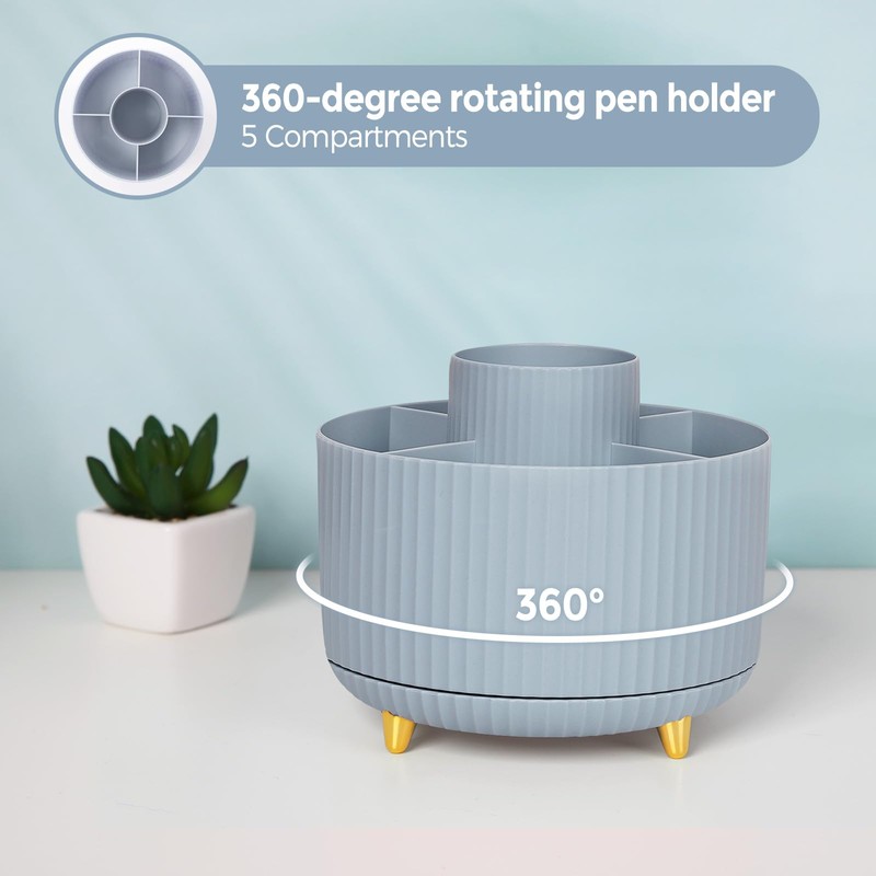 SKYDUE Desk Organizers and Accessories 10Pcs, 360-Degree Rotating Pen Holder,