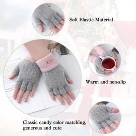 Fingerless Gloves For Women - Winter Thermal Gloves Warm Soft Knit Half Fingers Mittens for Ladies Driving Working Typing