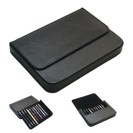 YUKAM PU Leather 12 Fountain Pen/Pencil Tray Case Organizer, Fashion Design, Handmade, Magnetic Closure with Drawer, Man/Woman/Office, 12 Slots