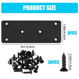 6 Pcs Flat Brackets for Wood, Flat Mending Plates, Flat Joining Plates for Wood, 128x48mm Perforated Plate, Black Metal Plate Straight Brace Support Brackets for Furniture Timber Repair Connector