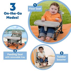 Bright Starts Ford Bronco Pop 'N Sit Portable Booster Chair, Floor Seat, Indoor/Outdoor Use, Compact Fold, Camo Print, 6 Mos - 3 Yrs