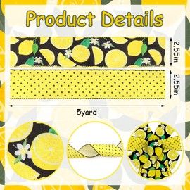 ALIBBON 2 Rolls 2.5" × 5 Yd Summer Lemon Wired Ribbon Summer Flower Burlap Ribbons Fruits Ribbon Flaxen Yellow Dots Ribbon for Summer Wreath DIY Crafting Gifts Wrapping Party Decoration