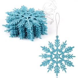 VEYLIN Christmas Hanging Decorations, 12PCS Christmas Glitter Snowflake Ornaments Christmas Trees Hanging Decorations (Blue)