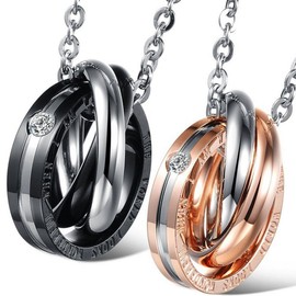 OIDEA 1 Pair (2 Pieces) Ring Partner Pendant with 45 cm and 50 cm Chain, Necklace Collar for Men and Women, Stainless Steel, No Gemstone