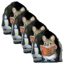 Generic (4 Pack) Mouse Reading Book Stickers, Wall Decor Sticker Decal, Kids Room, Classroom, Bedroom, Bookcase, Book Lover, 3D Sticker Decal. Yahwe Store., Black, White